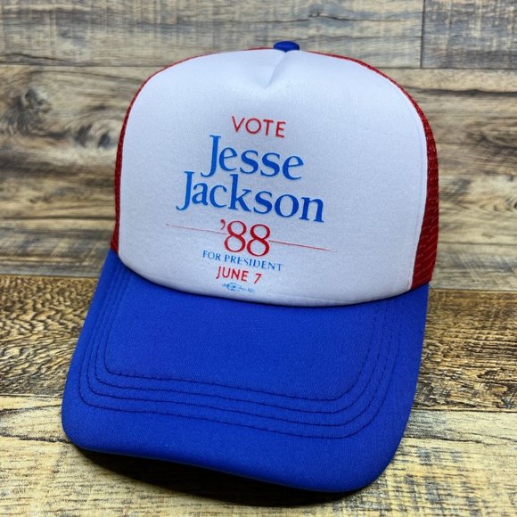Jesse Jackson For President 1988 Mens Trucker Hat Blue Snapback Vintage Logo Cap - Picture 1 of 8
